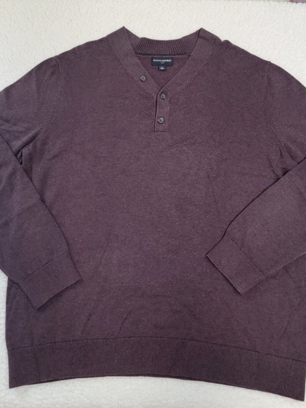 Banana Republic Men's XL Henley Sweater Brown Maroon 100% Cotton Pullover Knit
